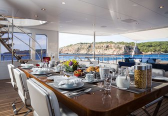 alfresco dining area on board superyacht GO