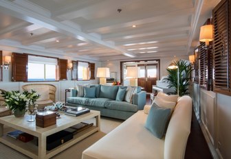 sofas in the main salon of classic yacht Haida 1929