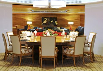 The formal dining space on board superyacht TV