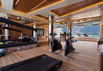 teak-clad, water-side gym on board expedition yacht CLOUDBREAK 