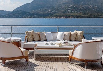 one of many comfortable seating areas on board motor yacht JOY