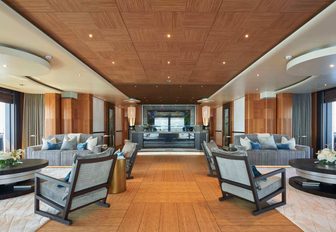 seating areas in the main salon aboard motor yacht BARBARA