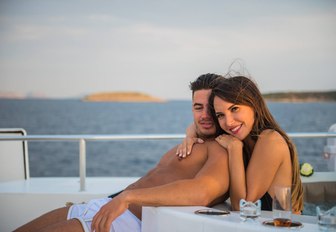 Sundeck jacuzzi on motor yacht ANDREA, with man and woman enjoying the ambience