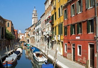 narrow waterway in backsteets of Venice, Italy