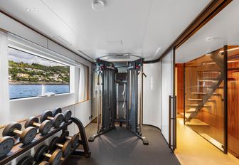 Overview of gym onboard charter yacht LIV LOVE
