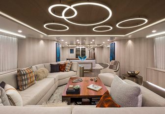 superyacht broadwater main salon with light fixtures in ceiling