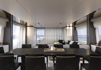 formal dining table in the main salon of motor yacht December Six 