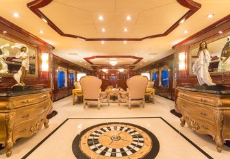 The formal and elegant interior of charter yacht Casino Royale