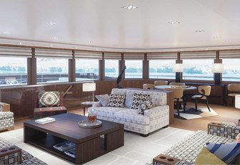 observation lounge with amazing views aboard luxury yacht Planet Nine