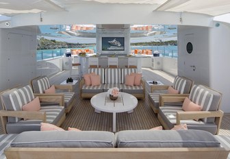 al fresco lounge on the sundeck of motor yacht Time For Us 