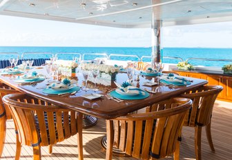 alfresco shaded dining area on superyacht