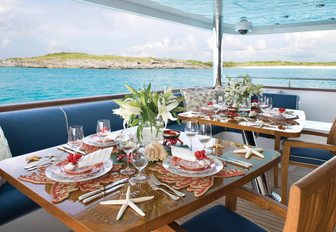 Alfresco dining on board Lady Joy when on charter