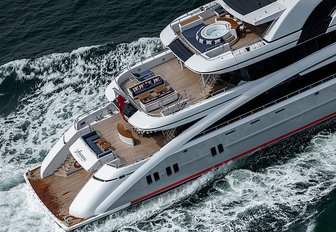 View across decks of superyacht SOARING