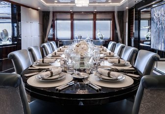 glamorous dining area in the main salon on board luxury yacht TURQUOISE 