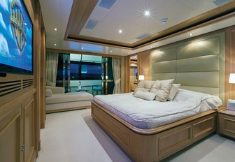 peaceful master suite with private balcony on board motor yacht HANA 