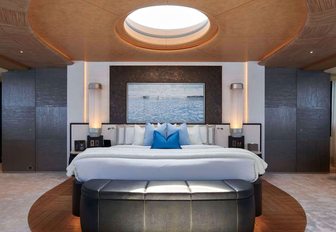 master suite with skylight overlooking bed on board luxury yacht BARBARA