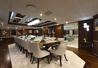 View of formal dining table on Superyacht CHAKRA