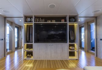 A big television screen inside superyacht AKIKO