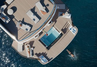 Charter yacht FOUR JOYS aerial rendering of swim platform