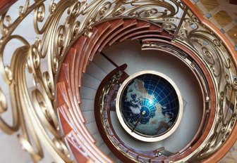 A design detail at the centre of the spiral staircase on-board superyacht 'St David'