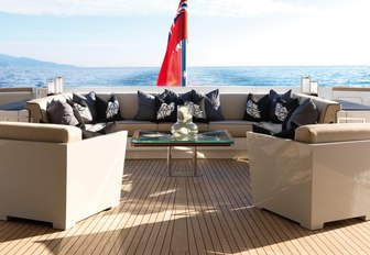 sumptuous alfresco seating area on the aft deck of motor yacht SEALYON