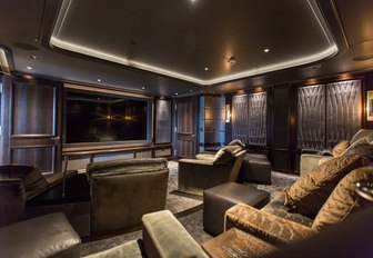 The newly installed home cinema on board superyacht AQUILA