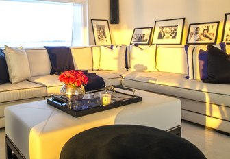 corner sofa in chic skylounge aboard motor yacht MISCHIEF