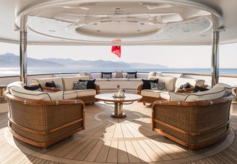 Al fresco dining and socialising area on board charter yacht KATHARINE