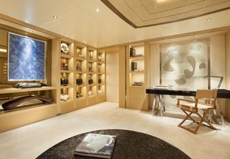 master suite study with Japanese artwork on board luxury yacht KIBO