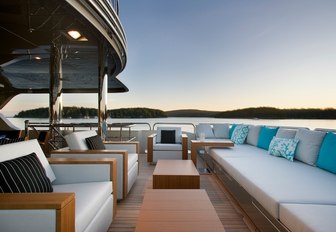 Outdoor seating space on charter yacht AMARULA SUN