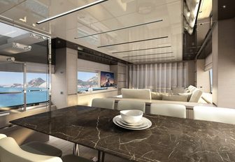 the interior dining arrangement of charter yacht lucky 