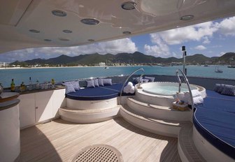 spa pool surrounded by sun pads on the sundeck of luxury yacht Lady Leila 