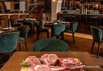 Steak on a table at Daniel's Steak House, Florida
