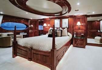 The master cabin of superyacht One Last Toy