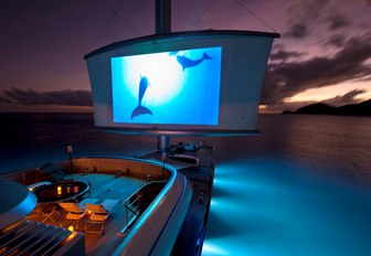 The home cinema available for charter guests on the sundeck of sailing yacht 'Maltese Falcon'