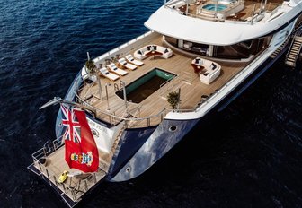 Charter yacht BLACK PEARL aerial aft view