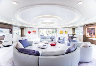 The highly modern interior of luxury yacht SALUZI