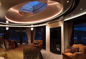 master suite with skylight and fireplace on board superyacht KISMET