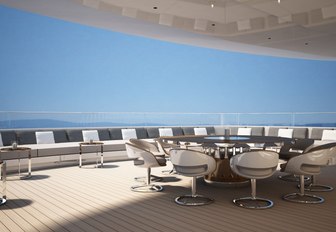 Seating and a table on board motor yacht 'Grace E'