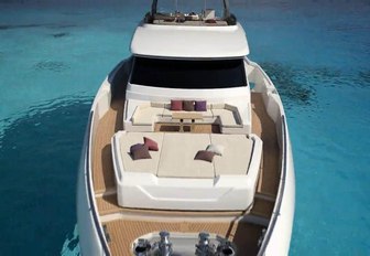 sunning station and seating area on the bow of luxury yacht December Six 