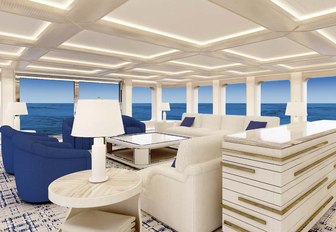 the breezy and bright upper lounge on charter yacht aquarius perfect for hosting lavished cocktail parties 