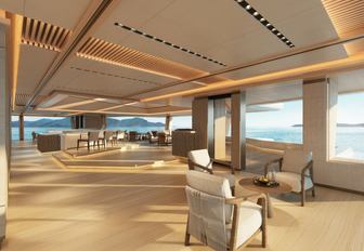 Superyacht charter REV OCEAN interior rendering with large windows