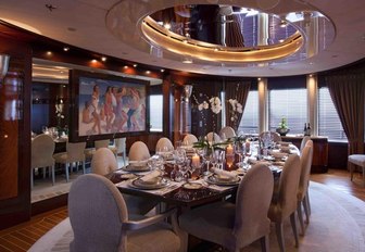 The formal dining space featured on board Lady Lola