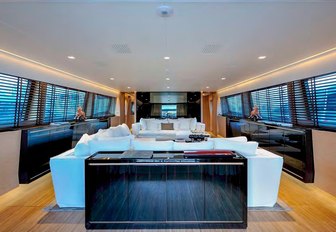 Large main saloon on motor yacht Bertona III