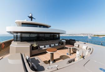 intimate seating area on the owner's deck forward terrace on board superyacht SOLO 