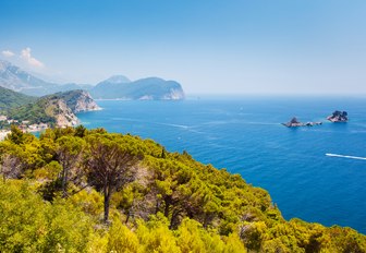 Sunny day and beautiful landscape over Montenegro coastline. Balkans, Adriatic sea