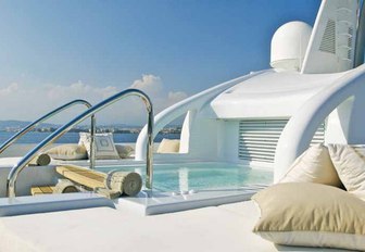 the luxurious and indulgent jacuzzi located on the main aft deck of charter yacht Siren