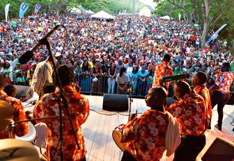 A band greets the crowd at the St Lucia Jazz and Arts Festival