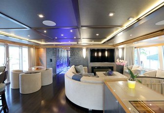 The contemporary interior of IAG superyacht SERENITY