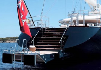 steps lead down to the drop-down swim platform on the stern of superyacht FIDELIS 